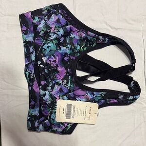 Fabletics Black and Purple Patterned Sports Bra